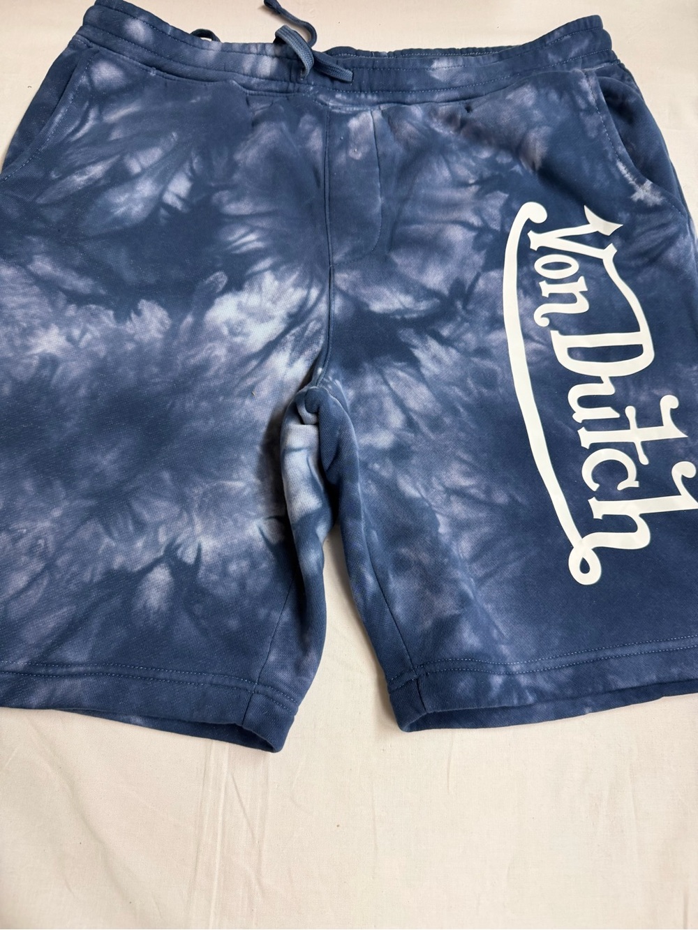 Von Dutch Navy & White Tie-Dye Logo Athletic Shorts